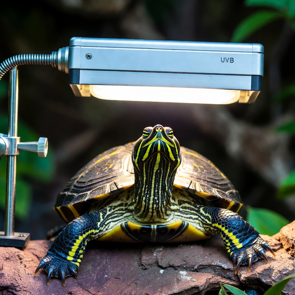 a turtle enjoying under a UVB light